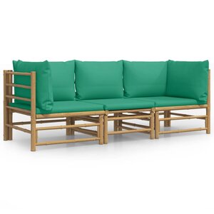 vidaXL Salon de jardin 3 Pièces avec coussins vert bambou