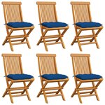 vidaXL Chaises de jardin et coussins bleu lot de 6 Bois de teck massif