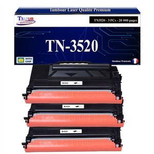 T3AZUR - 3x Toners compatibles avec Brother TN-3520 TN 3520 pour Brother MFC-L6900DW MFC-L6900DWT MFC-L6900DWTSP MFC-L6950DW Noir - 20 000 pages