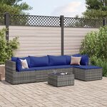 vidaXL Salon de jardin 6 Pièces avec coussins Gris Résine tressée