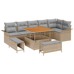 vidaXL Ensemble de canapé de jardin avec coussin 9 Pièces Beige polyrotin