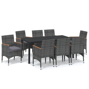 vidaXL Meubles à dîner de jardin et coussins 9 Pièces Poly rotin Gris