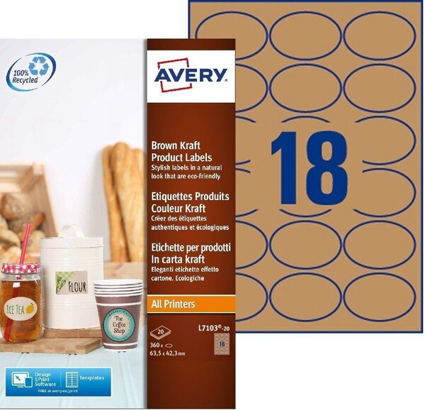 360 etiquettes couleur kraft ovales - l7103-20