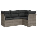 vidaXL Salon de jardin 4 Pièces avec coussins gris résine tressée