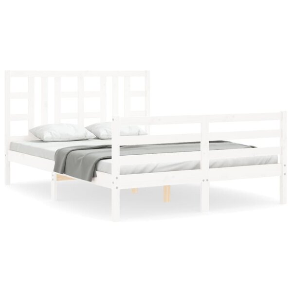 vidaXL Cadre de lit avec tête de lit blanc 140x190 cm bois massif