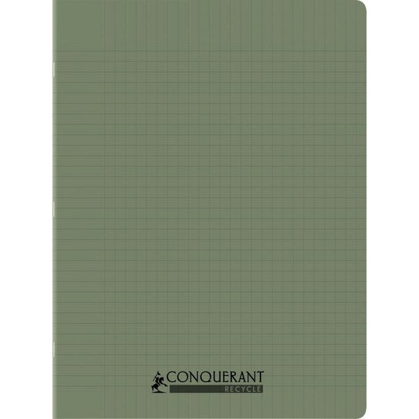 Cahier recyclé et recyclable  96 pages seyès 90 g  couverture polypropylène vert  format 24 x 32 cm CONQUERANT