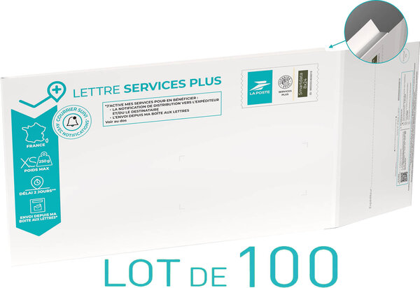 Prêt-à-Poster - Lettre Services Plus - XS - Pochette cartonnée 27,5 x 16,5 cm – épaisseur 3 cm - Lot de 100