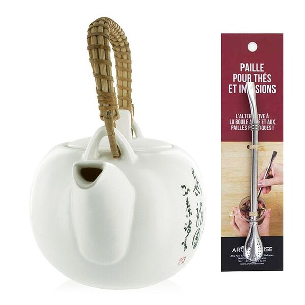 Théière Jiangxi en faïence 1 litre + paille inox avec filtre
