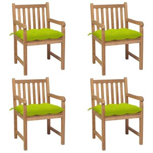 vidaXL Chaises de jardin lot de 4 avec coussins vert vif Teck solide