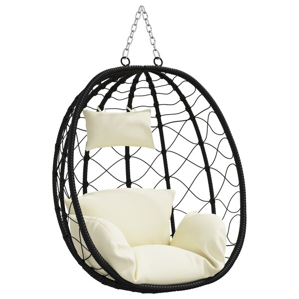 vidaXL Balançoire à œuf suspendue sans support Crème blanche Rattan poly