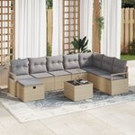 Ensemble de canapé de jardin de 9 pièces vidaXL avec coussins en poly rattan beige
