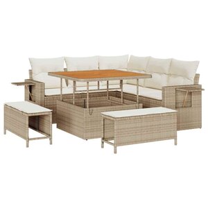 vidaXL Ensemble de canapé de jardin avec coussin 8 Pièces Beige polyrotin
