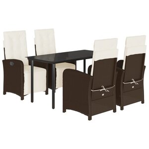 vidaXL Ensemble à manger de jardin 5 Pièces et coussins marron poly rotin