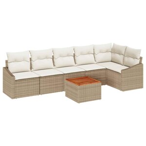vidaXL Ensemble de canapé de jardin 7 Pièces Beige et crème polyrotin