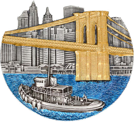 Pièce de monnaie en Argent 5000 Francs g 155.5 (5 oz) Millésime 2022 World Famous Bridges BROOKLYN BRIDGE