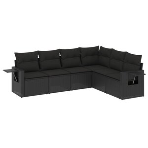 vidaXL Salon de jardin 6 Pièces avec coussins noir résine tressée