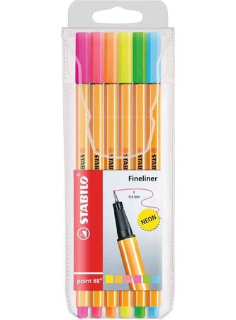 Pochette 6 stylos-feutres point 88 pte fine coloris fluo assortis stabilo -  La Poste