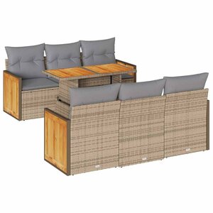 vidaXL Salon de jardin avec coussins 7 Pièces beige résine tressée acacia