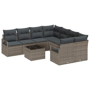 vidaXL Ensemble de Canapés avec coussin 9 Pièces Gris polyrotin