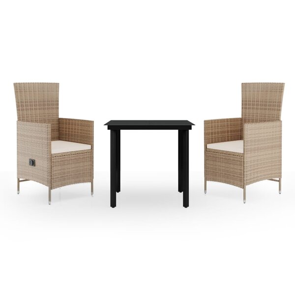 vidaXL Ensemble de salle à manger de jardin avec coussins 3 Pièces Beige