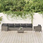 vidaXL Salon de jardin 8 Pièces avec coussins Gris Résine tressée