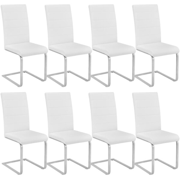 Lot de 8 chaises pieds acier siège de salon cuisine salle à manger design carré élégant blanc 08_0000091