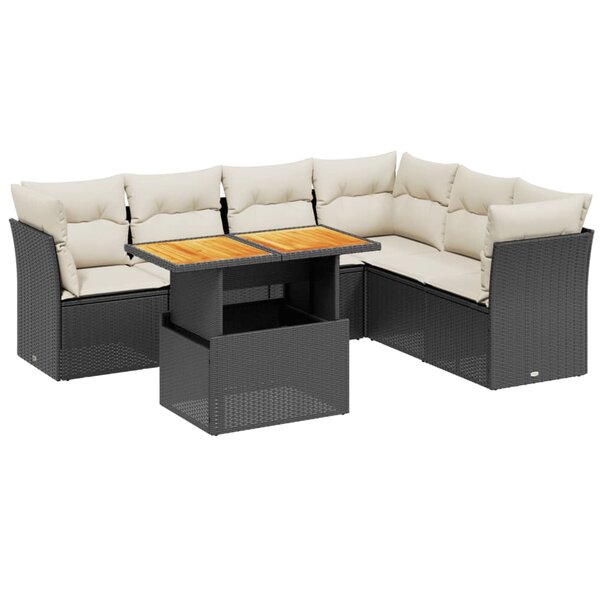 vidaXL Salon de jardin 7 Pièces avec coussins noir résine tressée