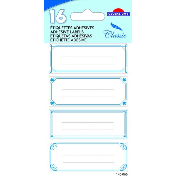 16 étiquettes adhésives scolaires - Filigrane - Bleu