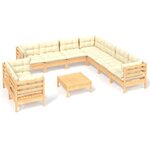 vidaXL Salon de jardin 10 Pièces avec coussins crème bois de pin massif