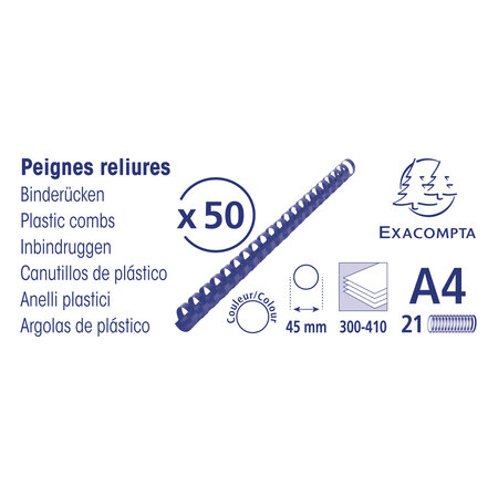 Boite 50 Reliures Spirales Plastique 45mm - Noir - Exacompta