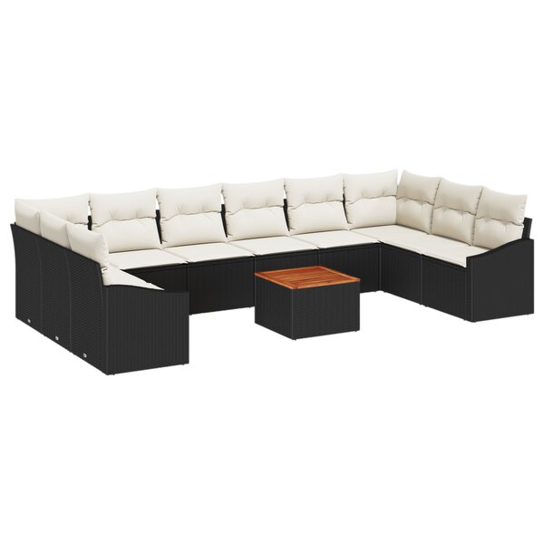 vidaXL Ensemble de canapé de jardin 11 pièces avec coussins noirs en rotin poly