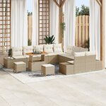 Ensemble de 13 pièces de canapés de jardin vidaXL avec coussins beige en rattan poly