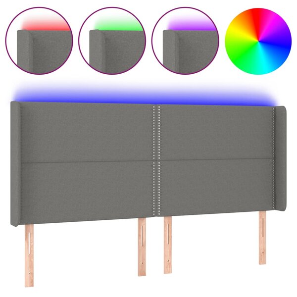 vidaXL Tête de lit à LED Gris foncé 163x16x118/128 cm Tissu