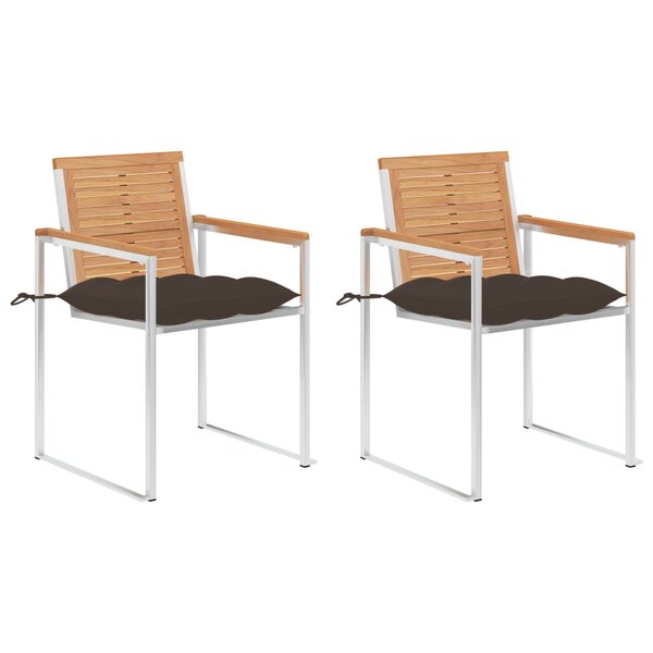 vidaXL Chaises de jardin avec coussins 2 Pièces Teck solide et acier