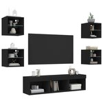 vidaXL Unités murales TV avec LED 7 Pièces noir bois d'ingénierie