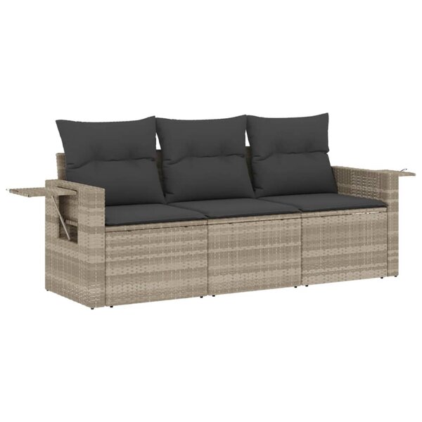 vidaXL Salon de jardin avec coussins 3 Pièces gris clair résine tressée