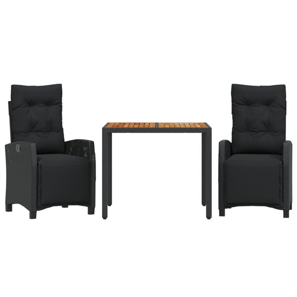 vidaXL Ensemble à manger de jardin avec coussins 3 Pièces Noir