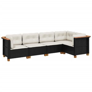 vidaXL Salon de jardin 5 Pièces avec coussins noir résine tressée