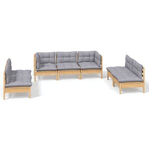 vidaXL Salon de jardin 7 Pièces avec coussins gris bois de pin massif