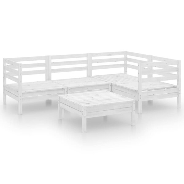 vidaXL Salon de jardin 5 Pièces Bois de pin massif Blanc