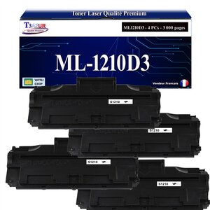 T3AZUR - 4x Toners compatibles avec Samsung ML1210D3 ML-1210D3 pour Samsung ML1010 ML1020 ML1020M ML1210 ML1220M ML1250 ML1430 ML210 ML808 SF515 SF530 SF531P SF535E