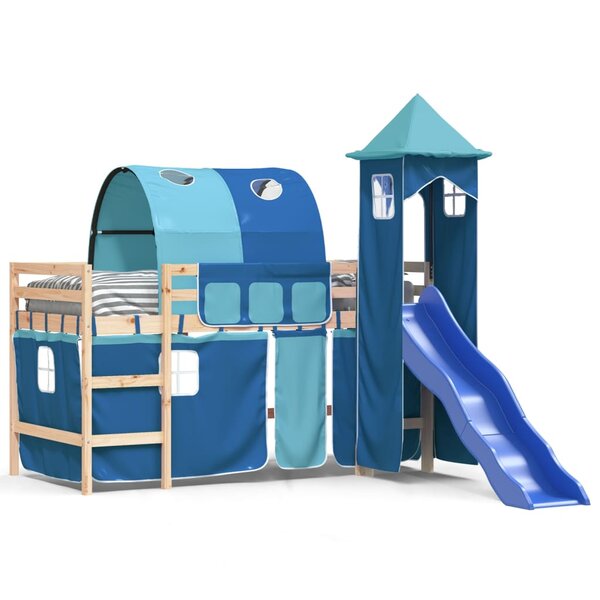 vidaXL Lit mezzanine enfants avec tour bleu 80x200cm bois pin massif