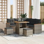 vidaXL Ensemble de Canapés de Jardin 8 Pièces avec Coussins Gris Poly Rattan Acacia