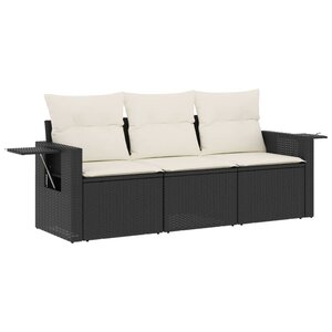 vidaXL Salon de jardin 3 Pièces avec coussins noir résine tressée