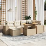 vidaXL Salon de jardin avec coussins 7 Pièces beige résine tressée