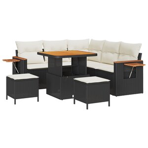 Set de canapé de jardin 8 pièces avec coussins Noir Poly Rattan Acacia
