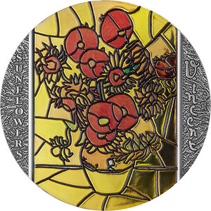 Pièce de monnaie en Argent 10 Cedis g 62.2 (2 oz) Millésime 2022 Stained Glass Art SUNFLOWERS