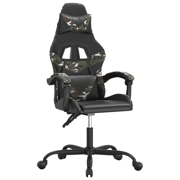 vidaXL Chaise de jeu pivotante Noir et camouflage Similicuir