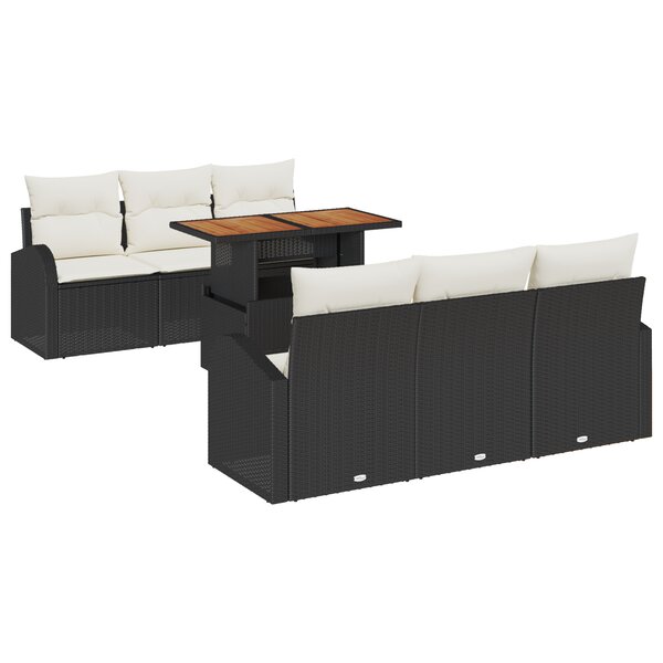 Ensemble de jardin 7 pièces vidaXL avec coussins en poly rotin noir