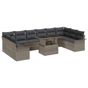 vidaXL Ensemble de canapé de jardin 11 Pièces Gris Poly Rattan